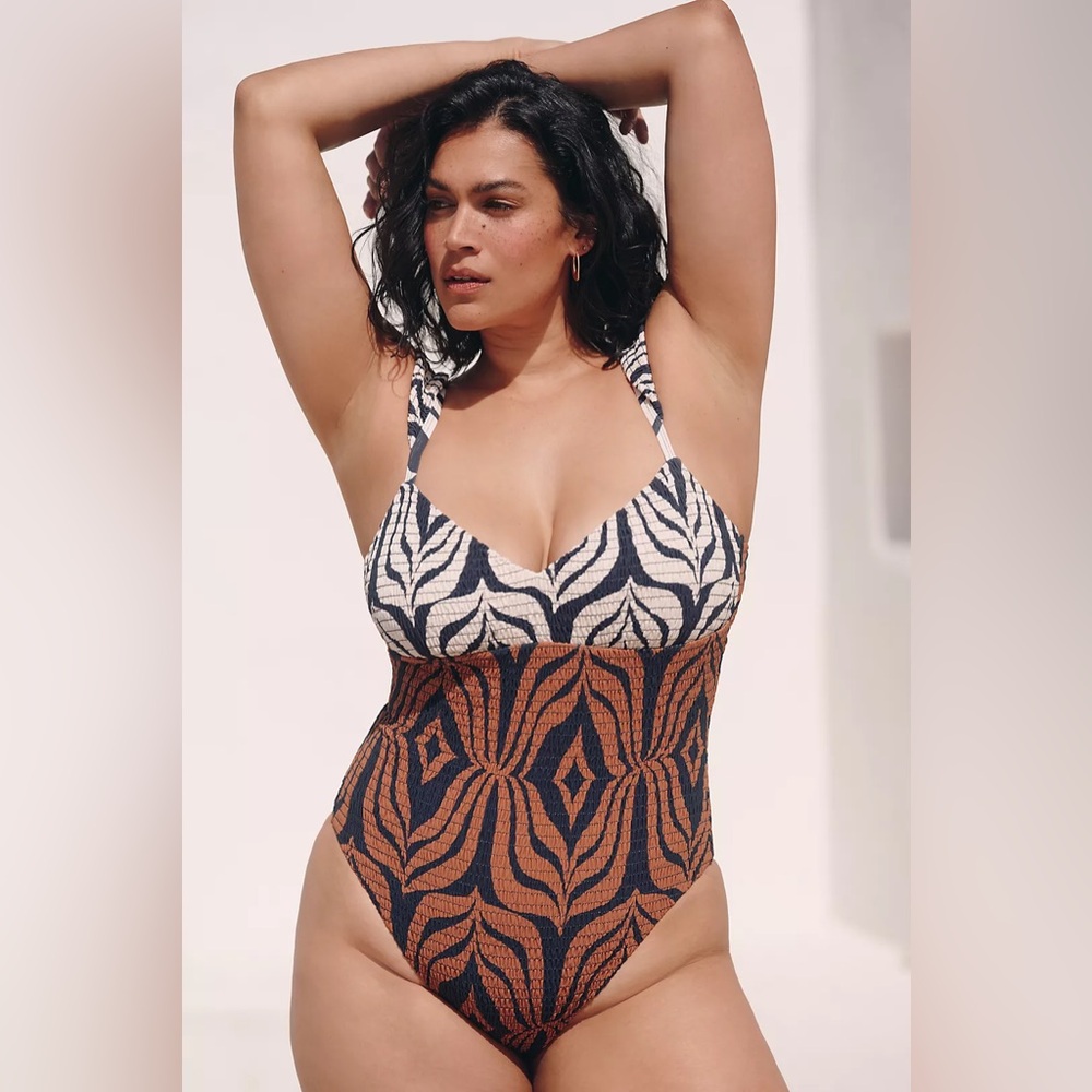 Textured Two-Tone Zebra One-Piece Swimsuit - Rust & Cream